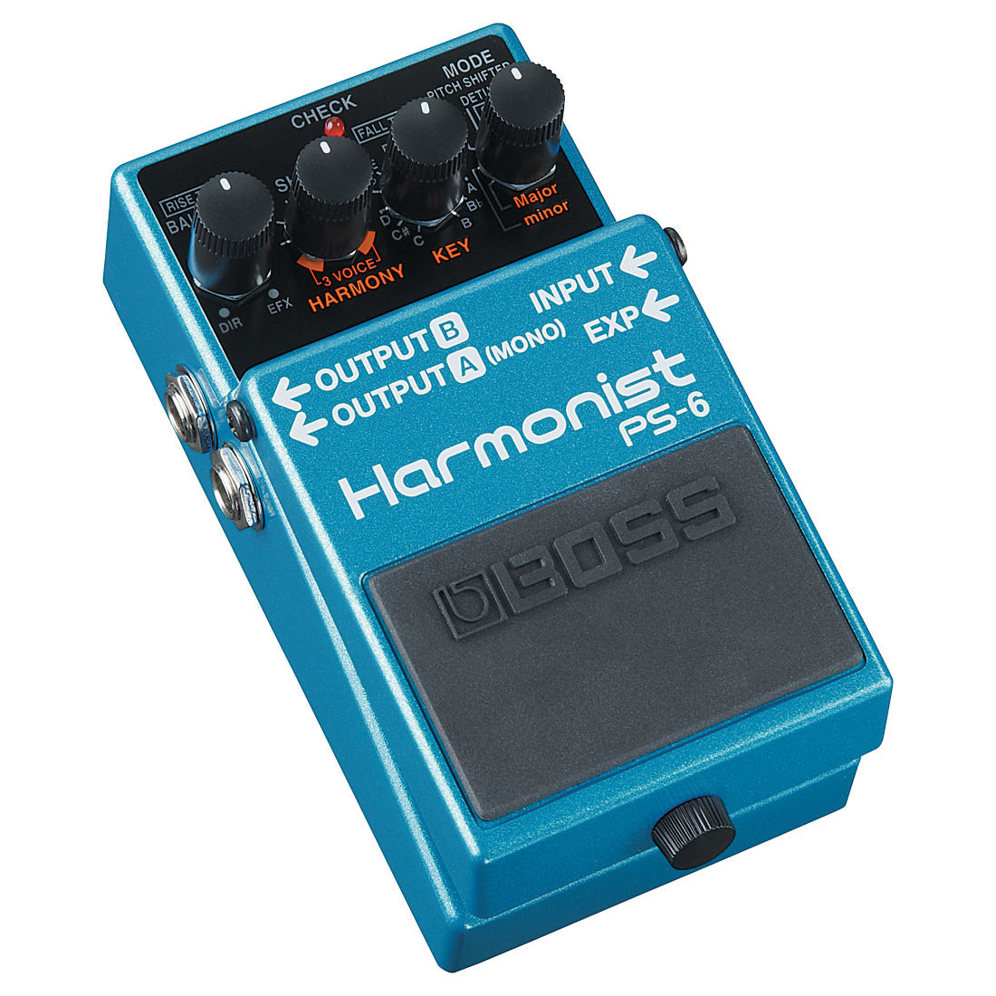 Boss PS-6 Harmonist pitch shifter pedal — blue enclosure side view