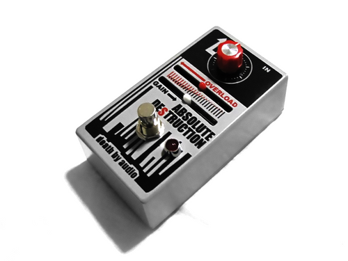 Death By Audio Absolute Destruction fuzz pedal, angled view of sliders and knob