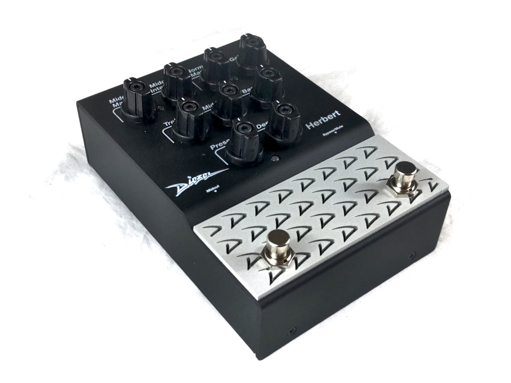 Diezel Herbert Distortion Preamp pedal — side view showing I/O jacks and power input