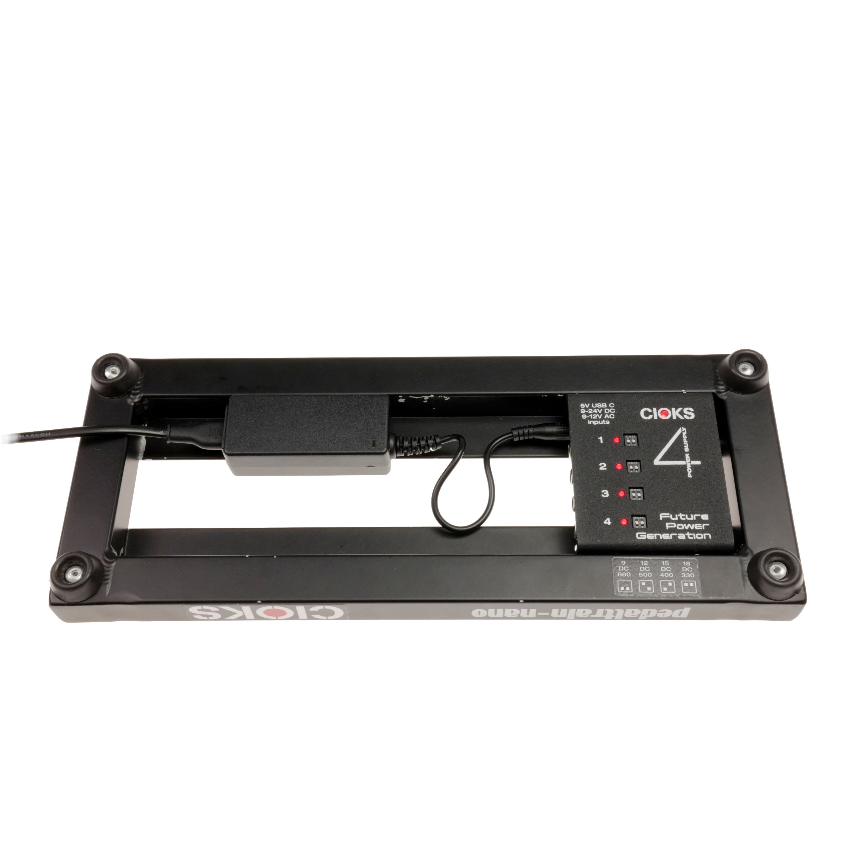 CIOKS 4 Adapter Kit mounted on a Pedaltrain Nano pedalboard