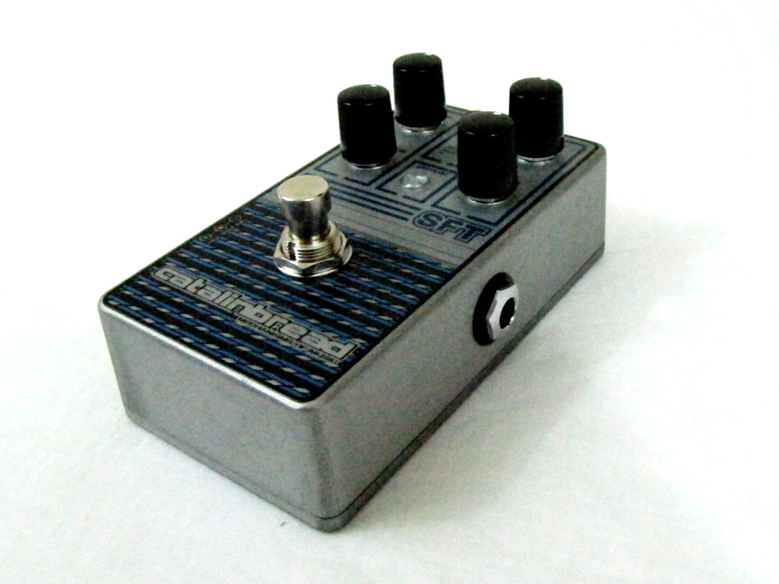 Catalinbread SFT Ampeg overdrive pedal - silver enclosure controls close-up