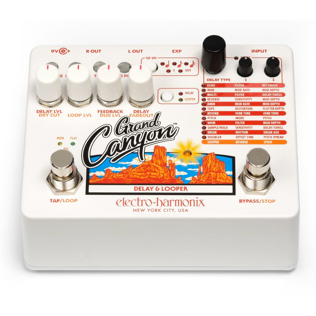 EHX Grand Canyon delay looper rear panel with stereo outputs and EXP input