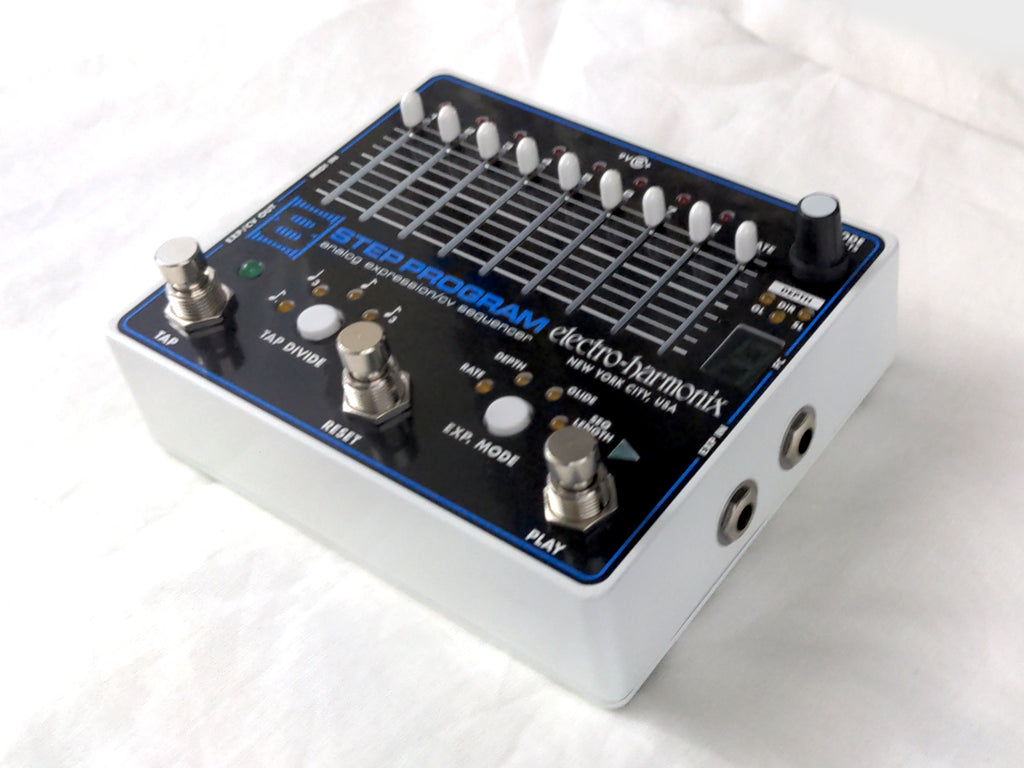 Electro-Harmonix 8 Step Program sequencer pedal — detail of footswitches and jacks