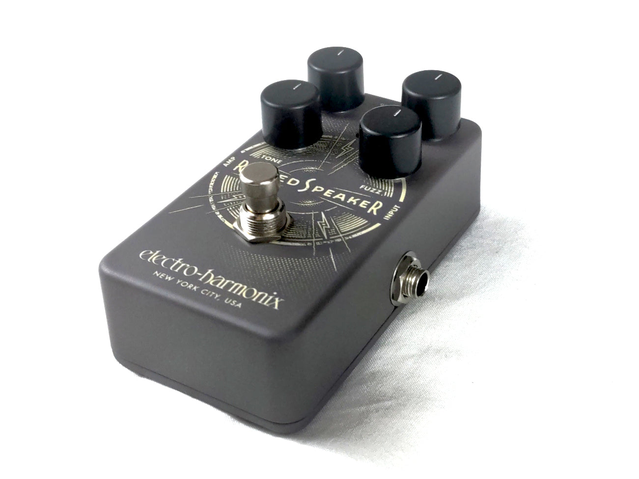 Electro-Harmonix Ripped Speaker fuzz pedal — detail of controls and graphics