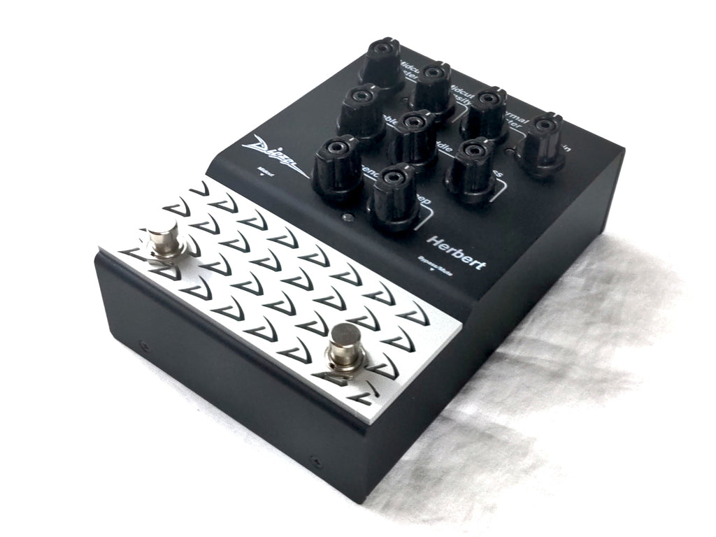 Diezel Herbert Distortion Preamp pedal — angled view showing controls and Diezel logo