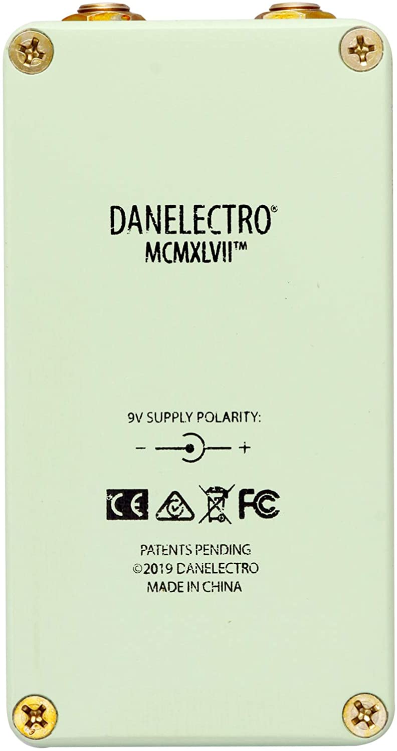 Danelectro Roebuck Distortion pedal - mint green enclosure detail view
