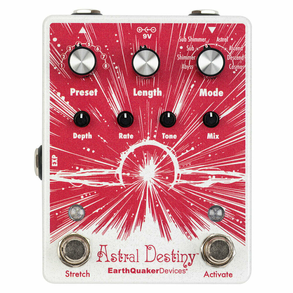 EarthQuaker Devices Astral Destiny octave reverb pedal — top view red and white enclosure