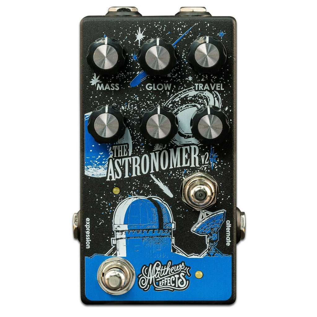 Black Matthews Effects Astronomer V2 reverb guitar pedal front view