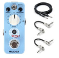 Mooer @Wah auto wah pedal — blue enclosure with included guitar and patch cables