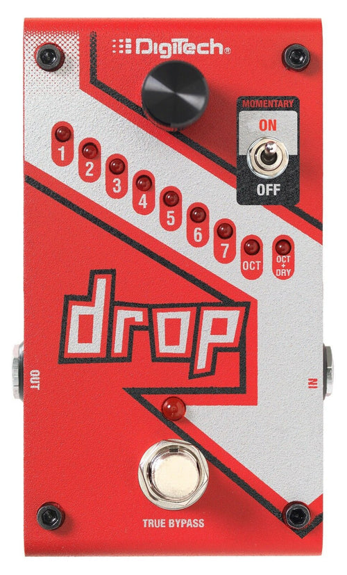 DigiTech Drop polyphonic drop tune pedal in red with setting selector knob and footswitch