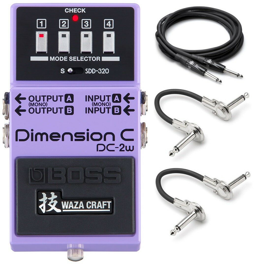 Boss DC-2W Waza Craft Dimension C pedal — purple chorus pedal with included cables