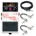 Boss TU-3 Chromatic Tuner pedal — white housing with included guitar and patch cables