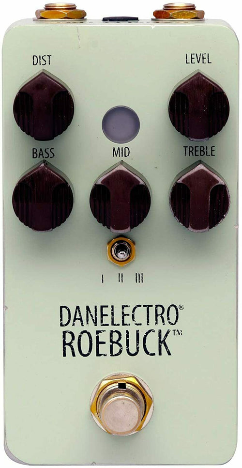 Used Danelectro Roebuck Distortion guitar pedal, mint green, Dist Level Bass Mid Treble knobs