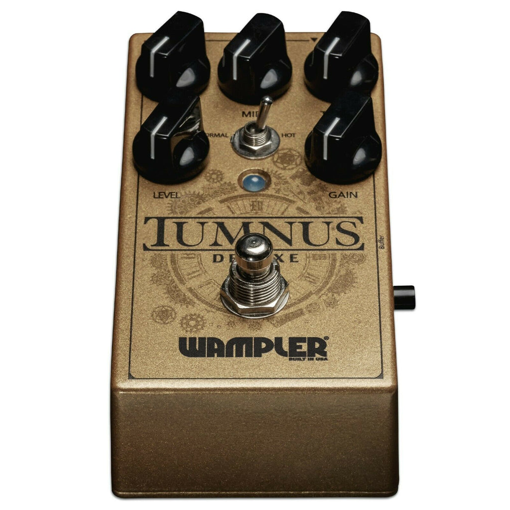 Wampler Tumnus Deluxe pedal angled view showing 3-band EQ controls