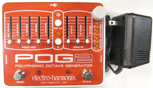 Electro-Harmonix POG2 Polyphonic Octave Generator — red enclosure with power supply