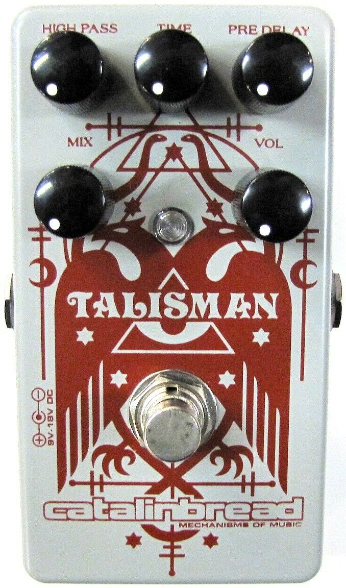 Catalinbread Talisman plate reverb pedal, white enclosure with red artwork