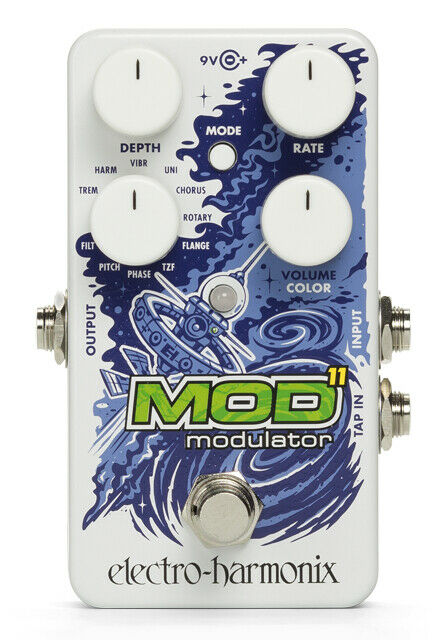 Electro-Harmonix Mod 11 modulation pedal, white enclosure with blue artwork