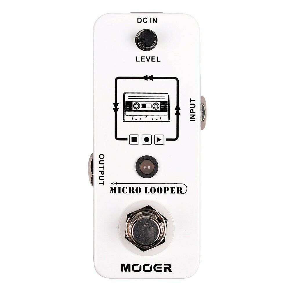 Mooer Micro Looper pedal — white enclosure with cassette graphic and single footswitch