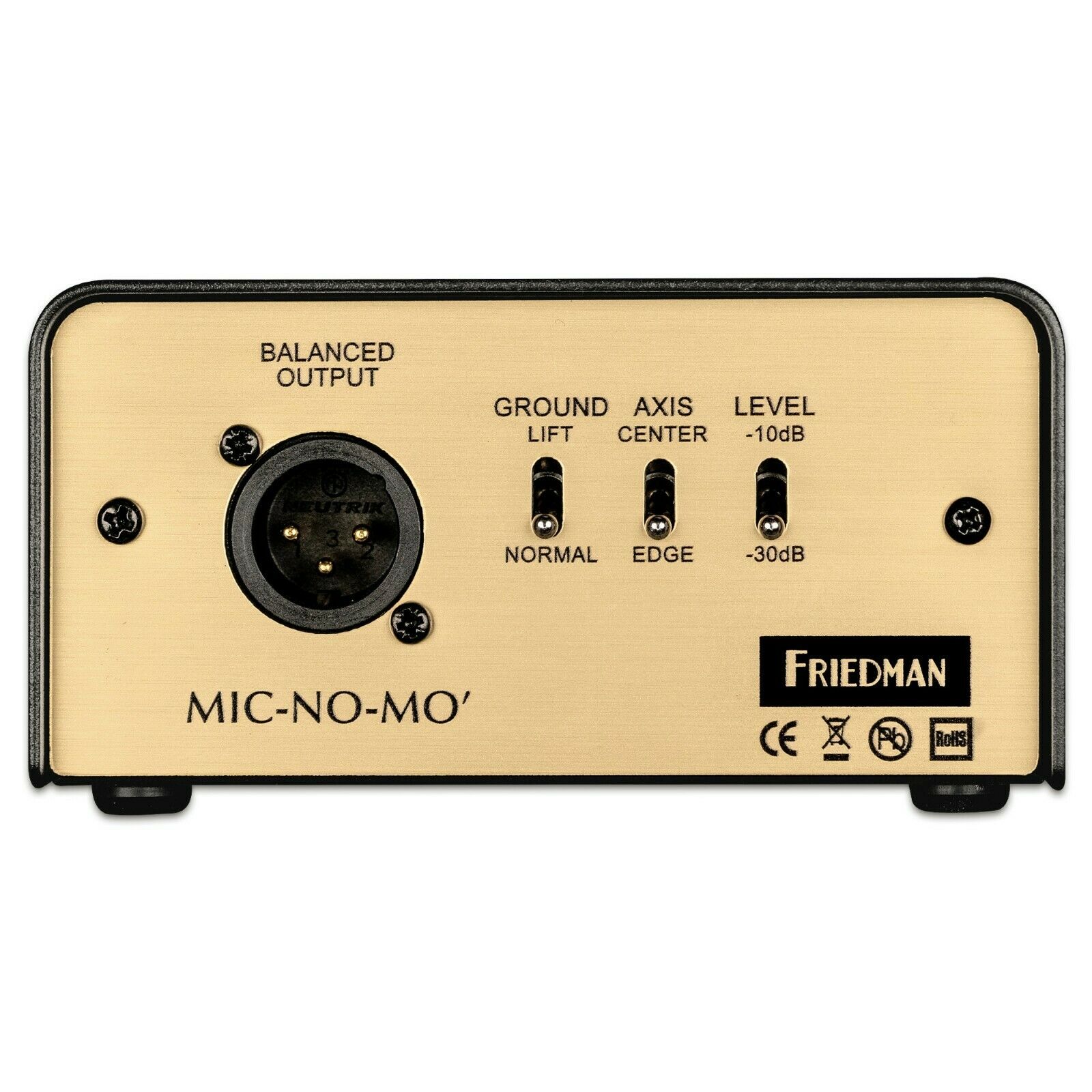 Friedman MIC-NO-MO DI box - gold back panel with XLR output and switches
