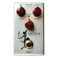 J Rockett Archer overdrive boost pedal — silver enclosure with red knobs and archer graphic