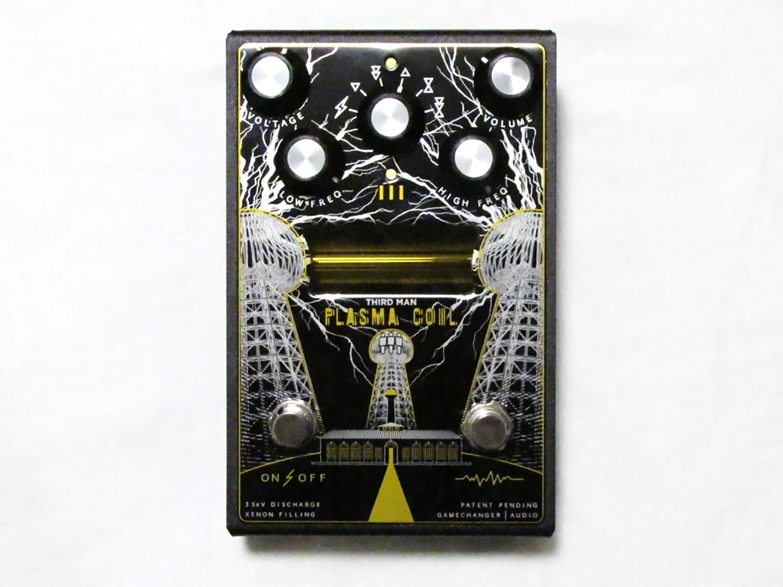 Gamechanger Audio Plasma Coil distortion pedal - black enclosure with Tesla art