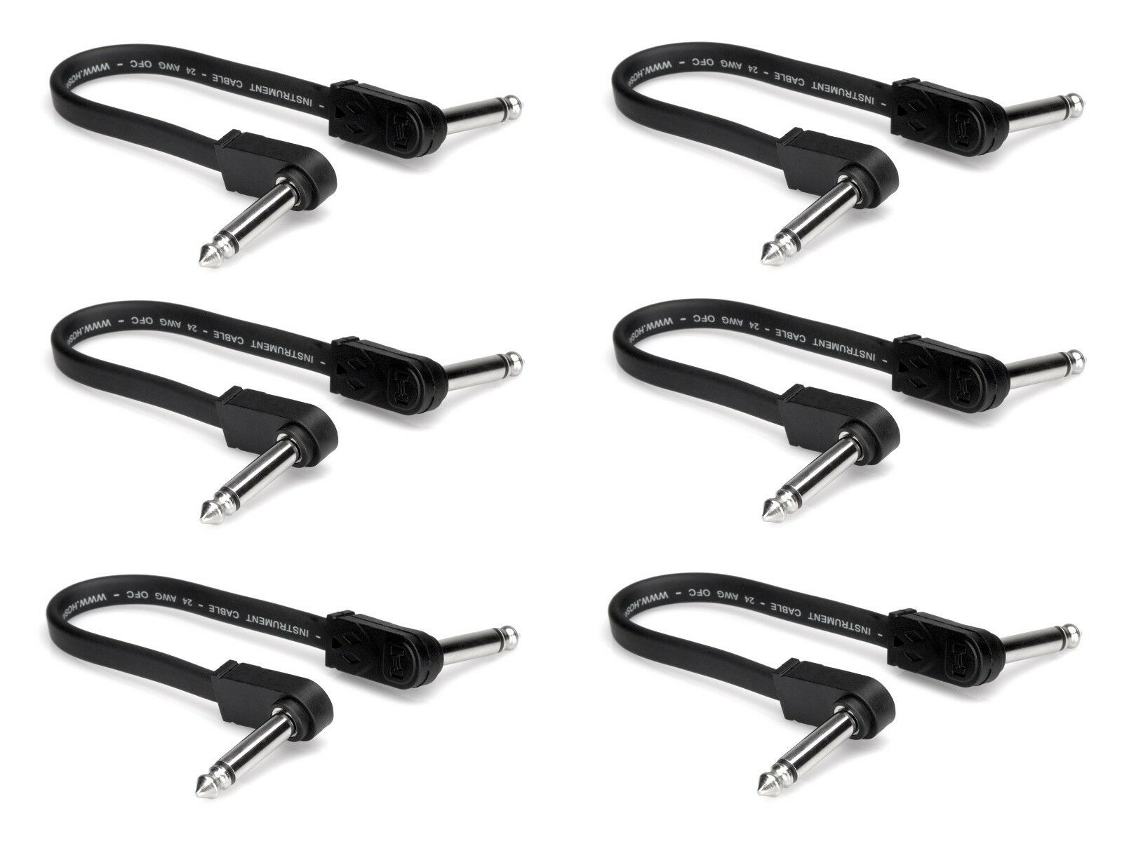 Hosa CFP-106 patch cable — 6-pack of black flat right-angle pedal cables