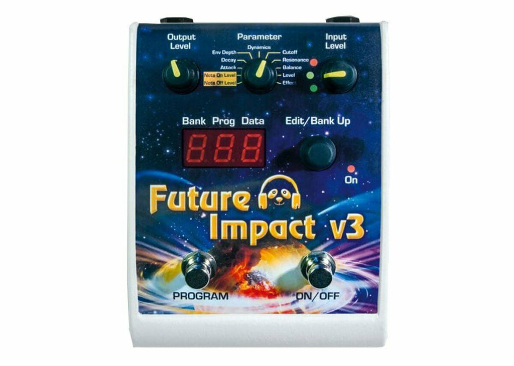 White PandaMidi Future Impact v3 bass and guitar synthesizer pedal front view