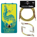 EarthQuaker Devices Tentacle V2 octave up pedal — teal and yellow enclosure shown with included Fender cables