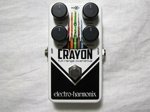 Electro-Harmonix Crayon full-range overdrive pedal — white and black enclosure, top view