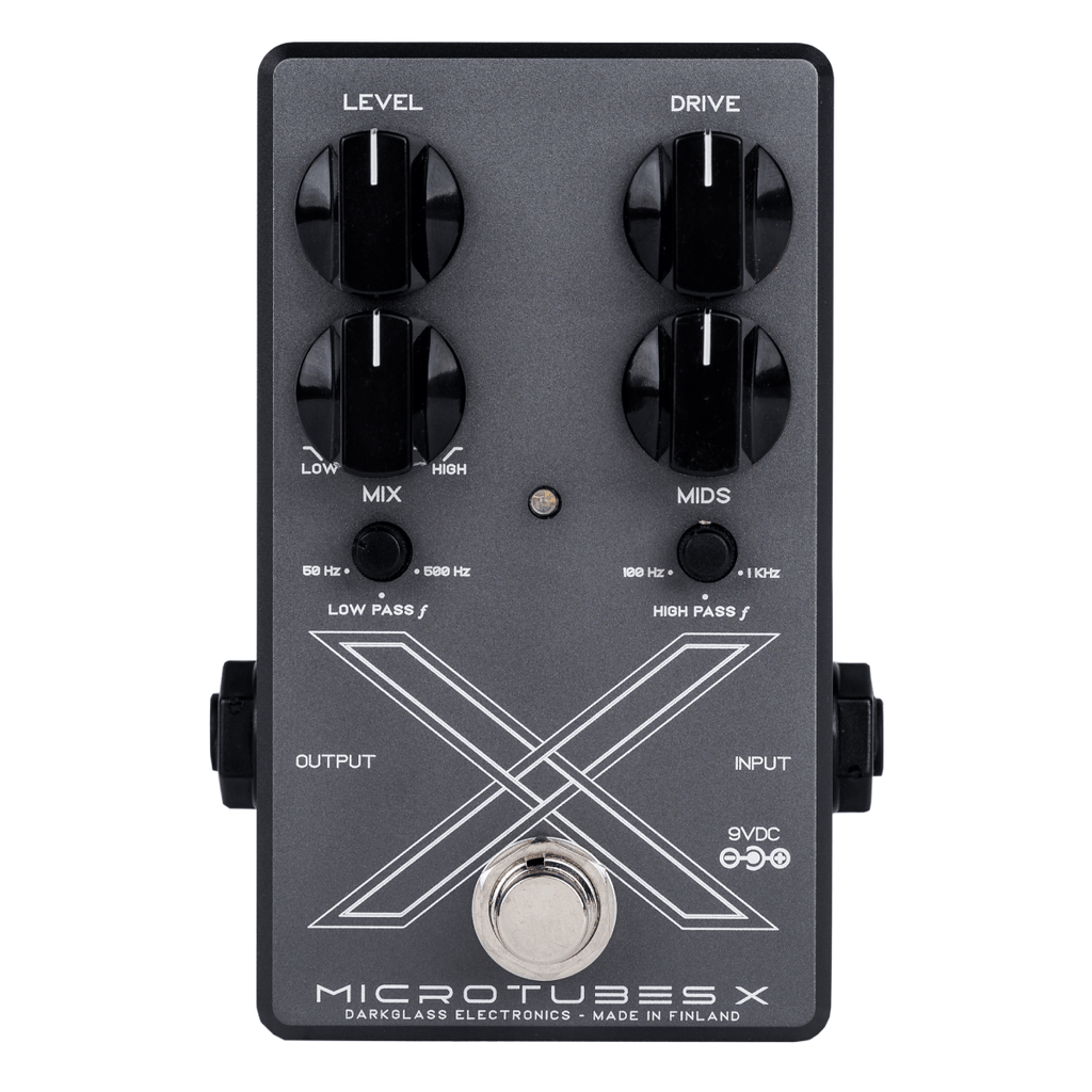 Darkglass Microtubes X bass distortion pedal — four-knob control layout detail