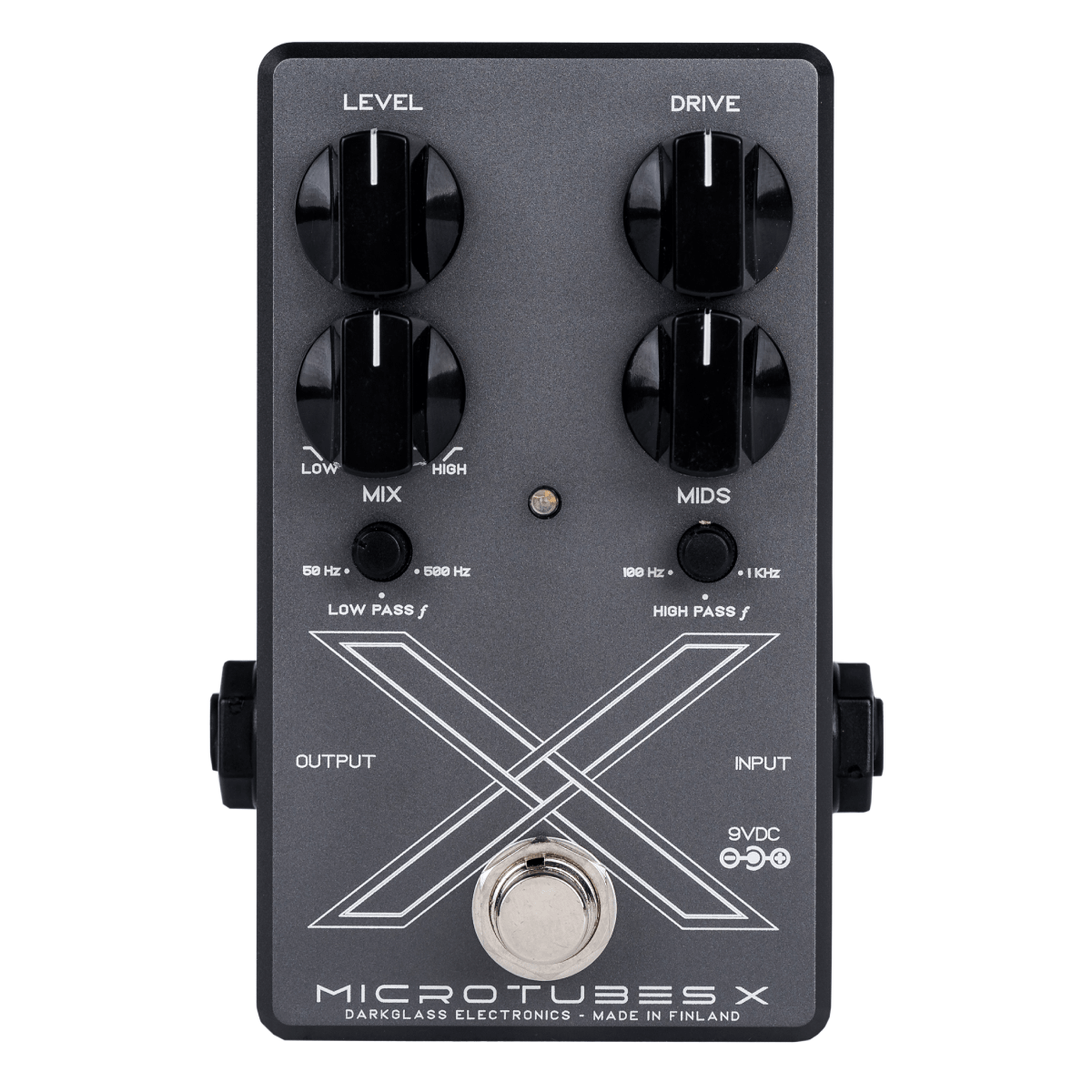 Darkglass Microtubes X bass distortion pedal — four-knob control layout detail