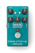 MXR M83 Bass Chorus Deluxe — teal enclosure with X-Over and Flanger buttons, top view