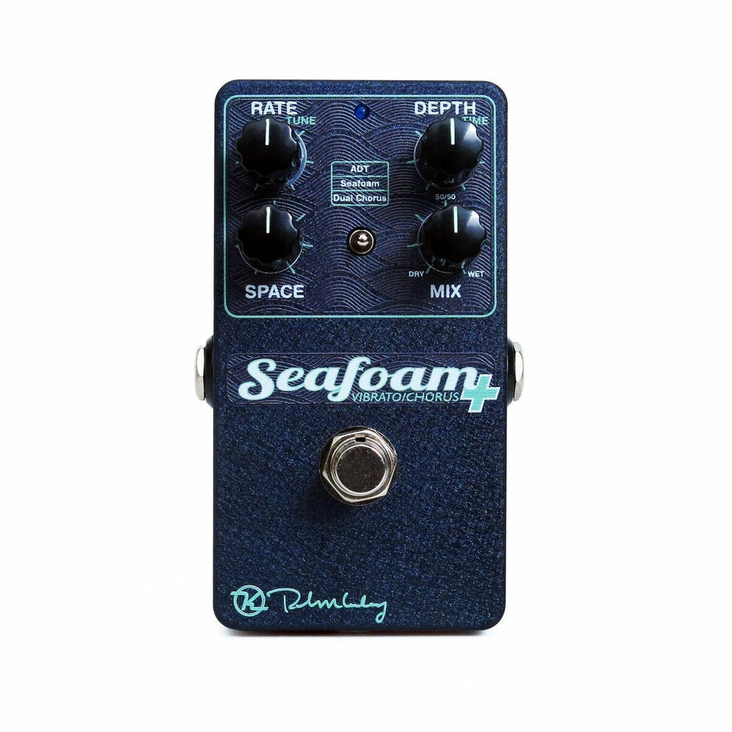 Keeley Seafoam Plus vibrato chorus pedal, blue enclosure with Rate, Depth, Space and Mix knobs
