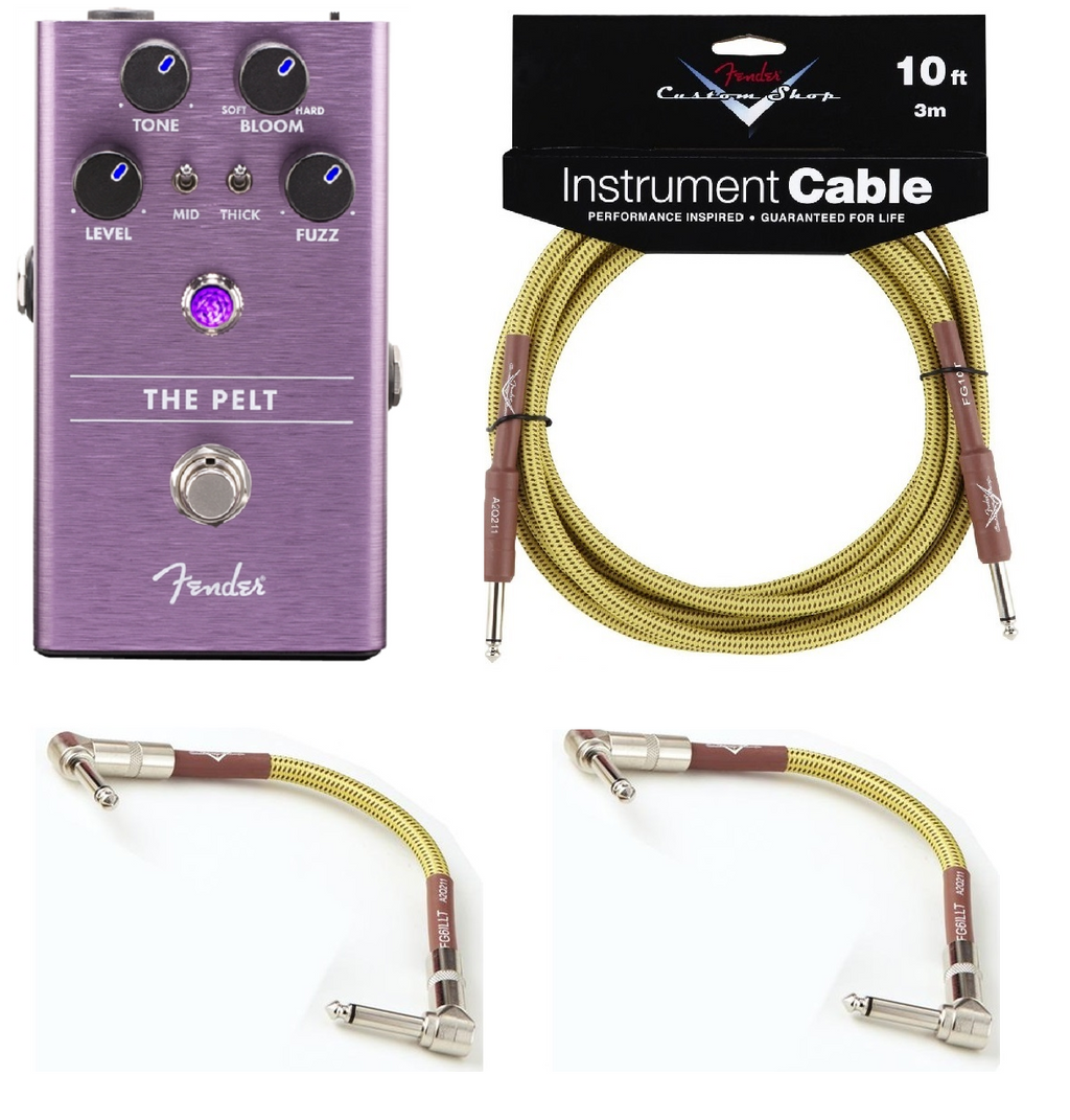 Fender The Pelt fuzz guitar pedal in purple with included cables