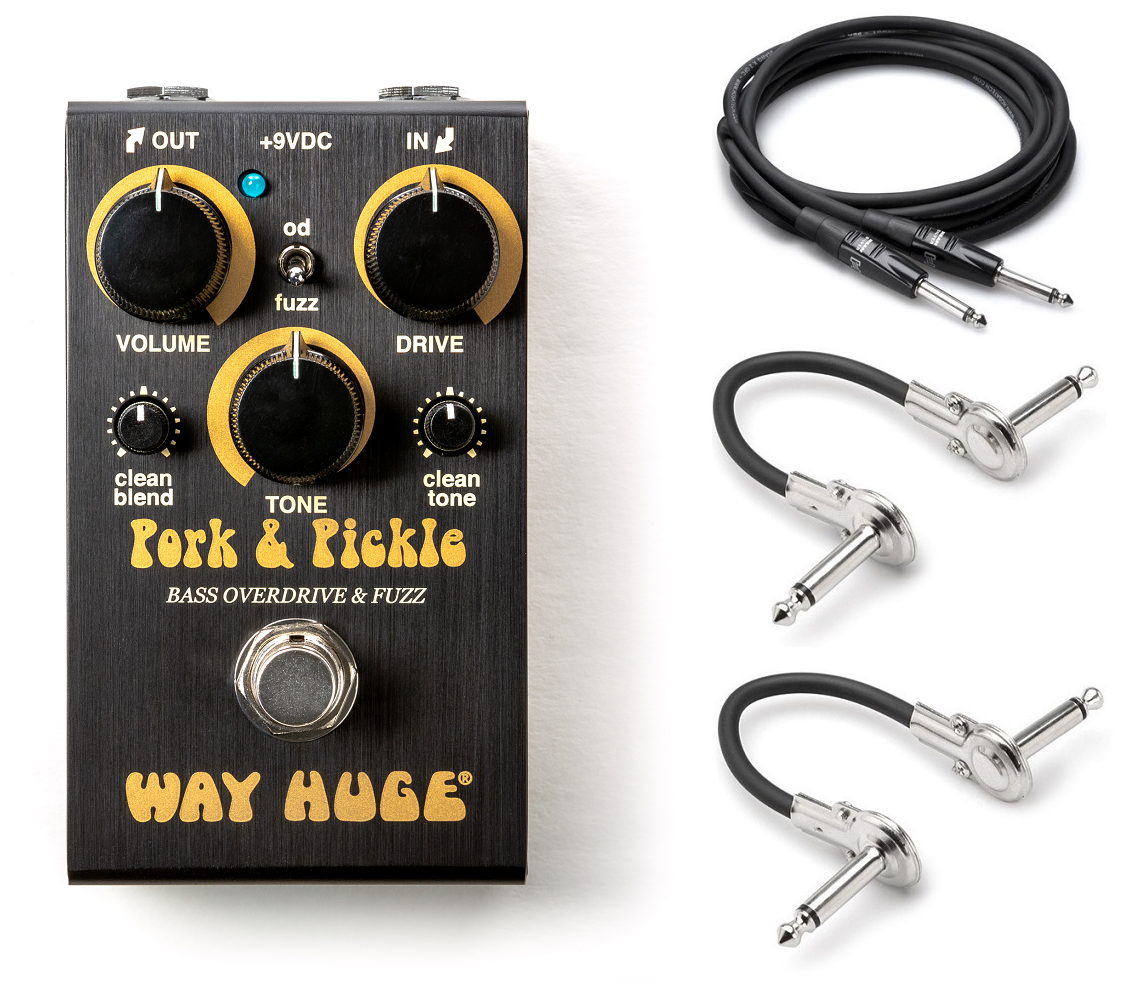 Way Huge WM91 Pork & Pickle bass overdrive fuzz pedal — black with cables