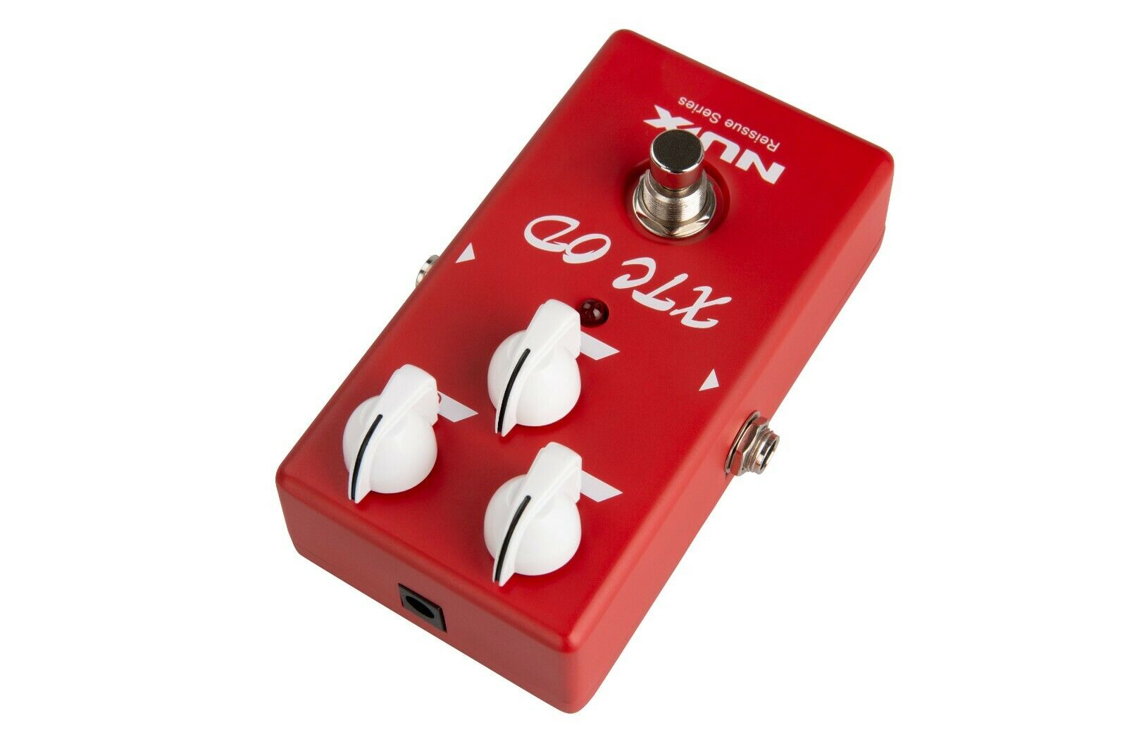NUX XTC OD overdrive pedal — detail of footswitch and LED