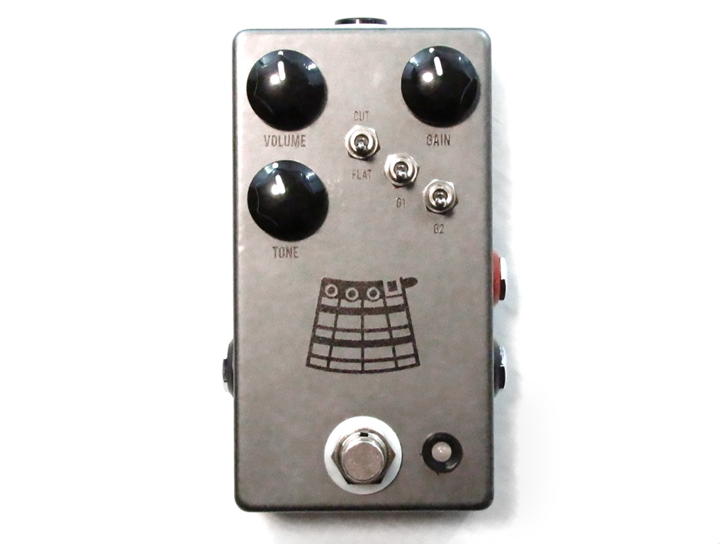 JHS The Kilt V2 overdrive distortion pedal — gray enclosure front view with G1 G2 toggles