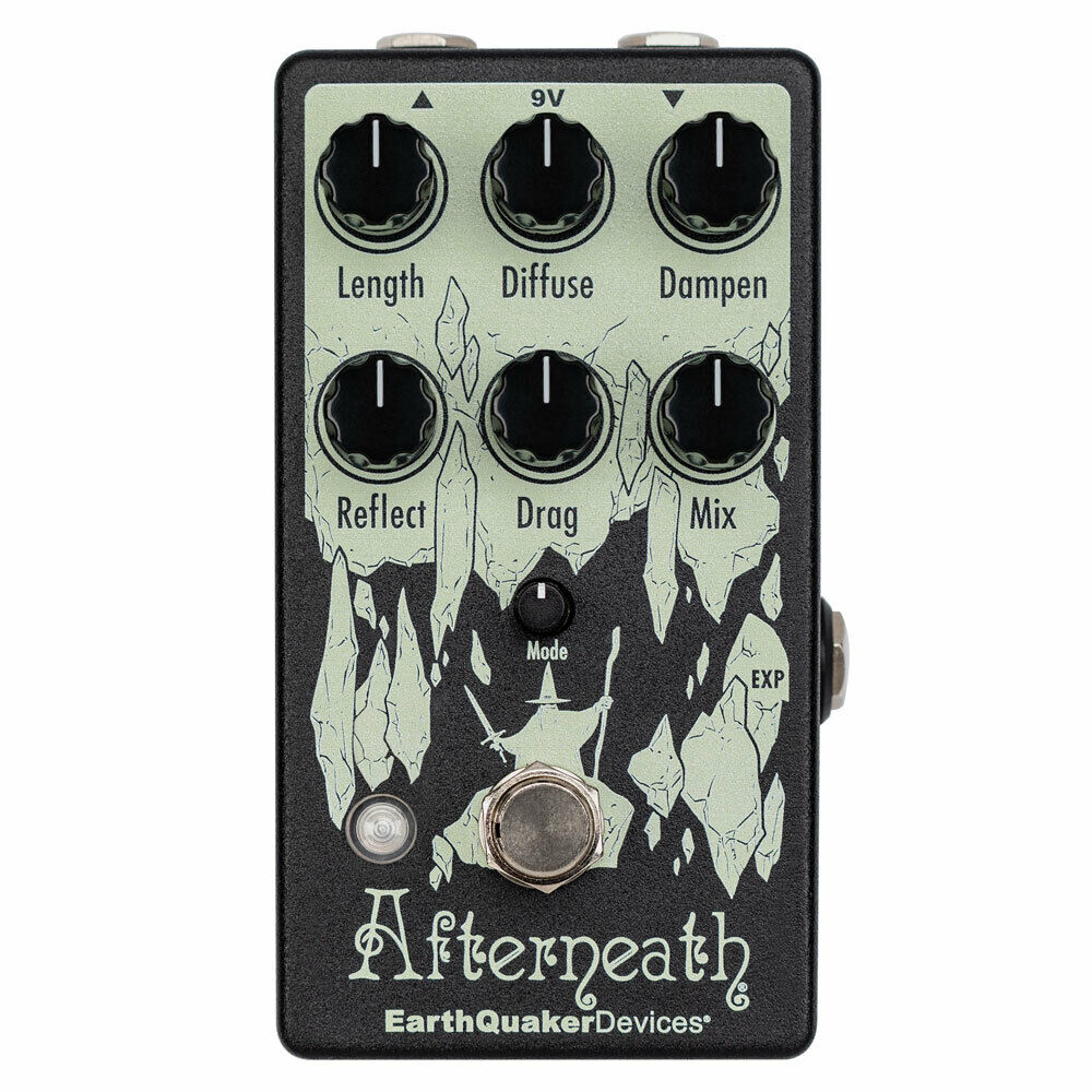 New EarthQuaker Devices Afterneath v3 reverb pedal, black, top view