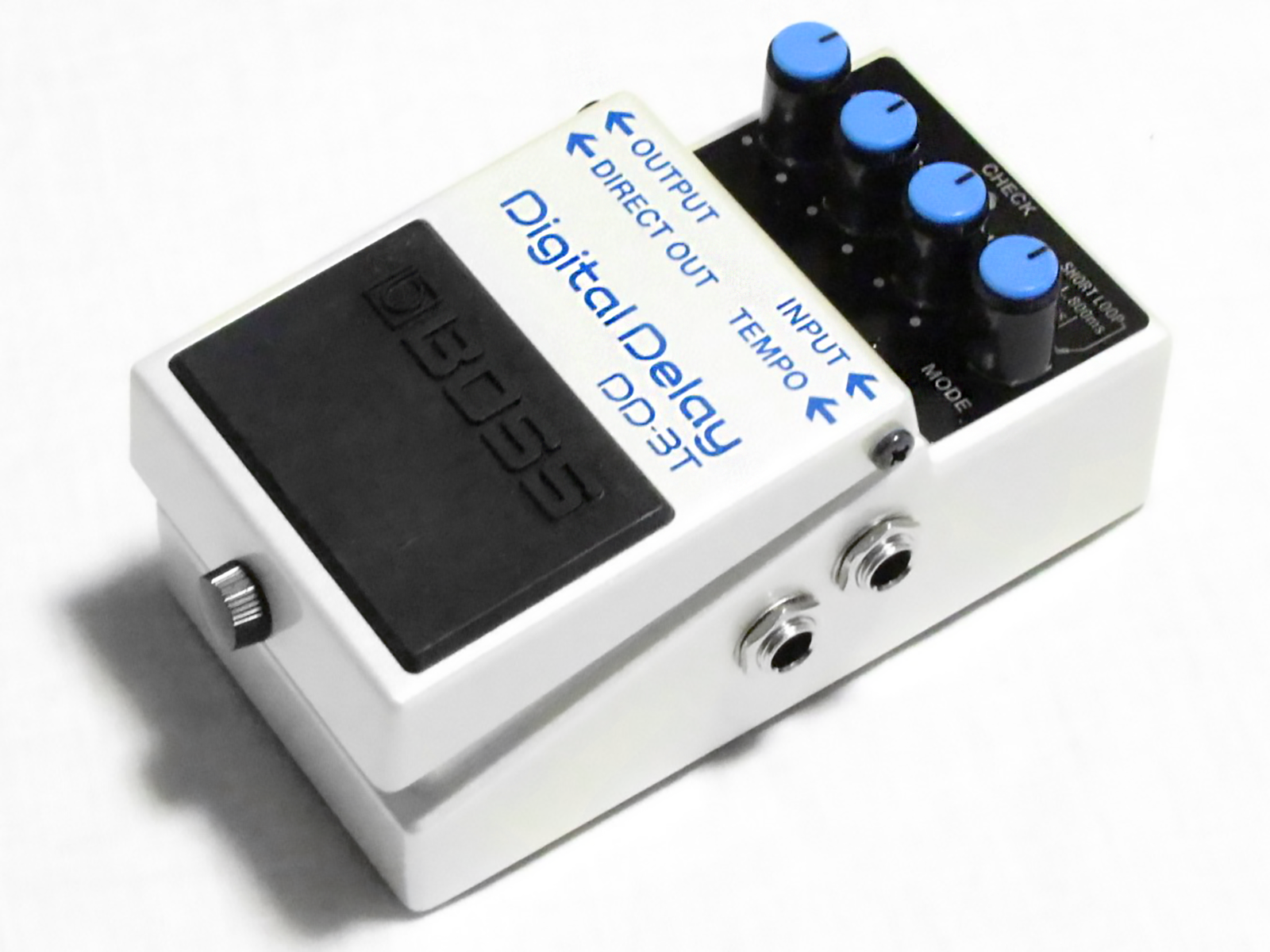 Used Boss DD-3T digital delay pedal, white, angled side view