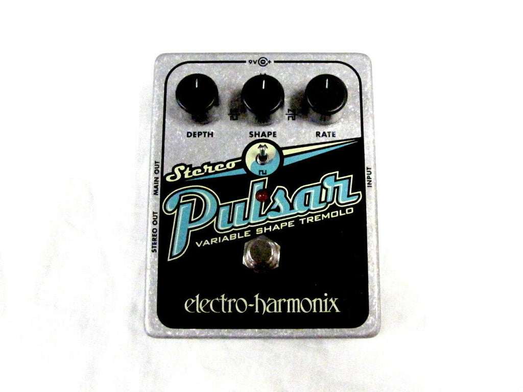 Electro-Harmonix Stereo Pulsar tremolo pedal — silver and black top with Depth, Shape, Rate knobs
