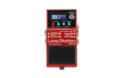 Used Boss RC-5 Loop Station red looper pedal, top view of controls