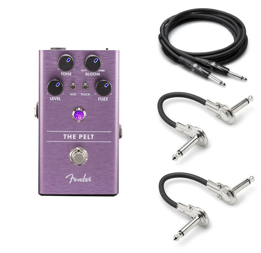 Fender The Pelt fuzz pedal — purple front panel with included guitar and patch cables