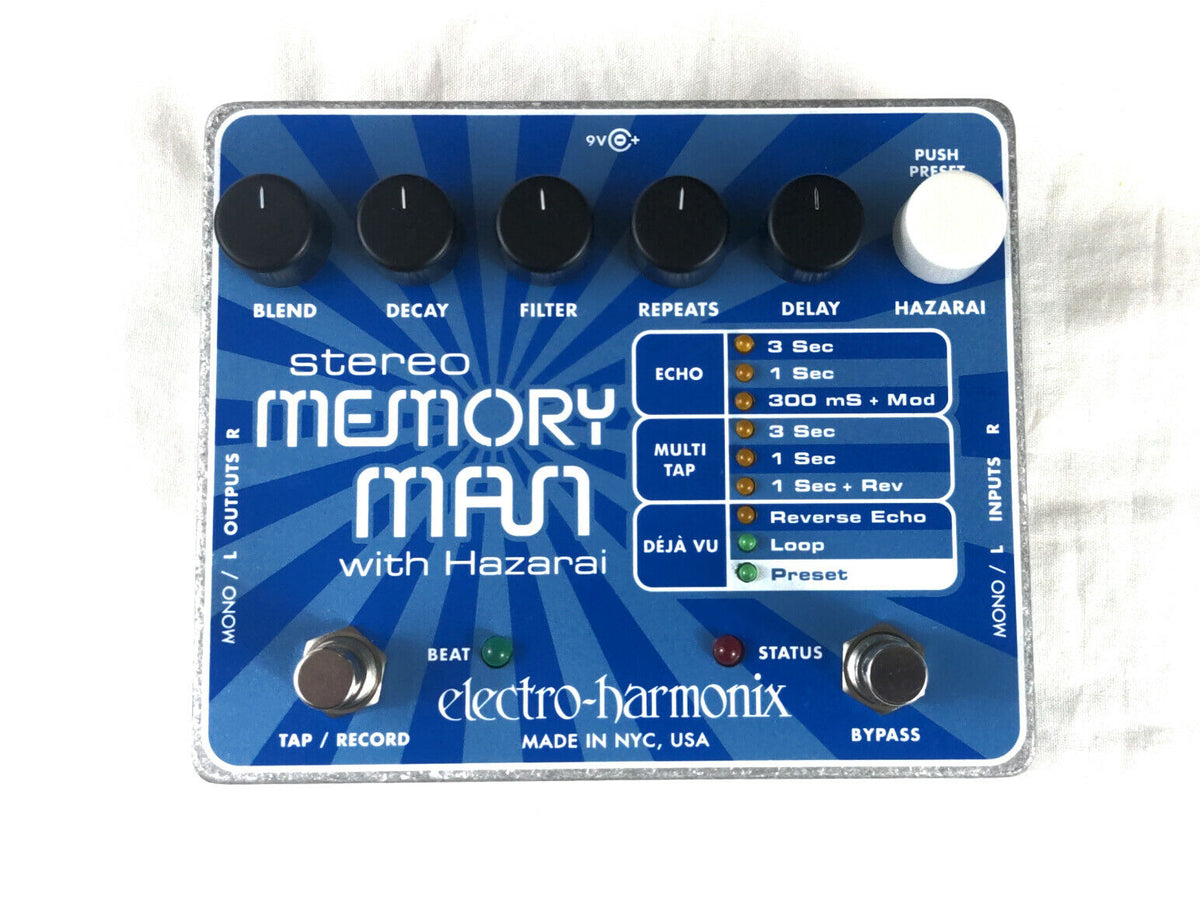 Electro-Harmonix Stereo Memory Man with Hazarai delay looper pedal — blue top panel