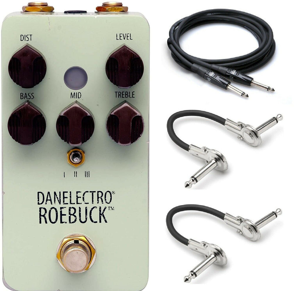 Danelectro Roebuck Distortion pedal - mint green enclosure with bundled cables