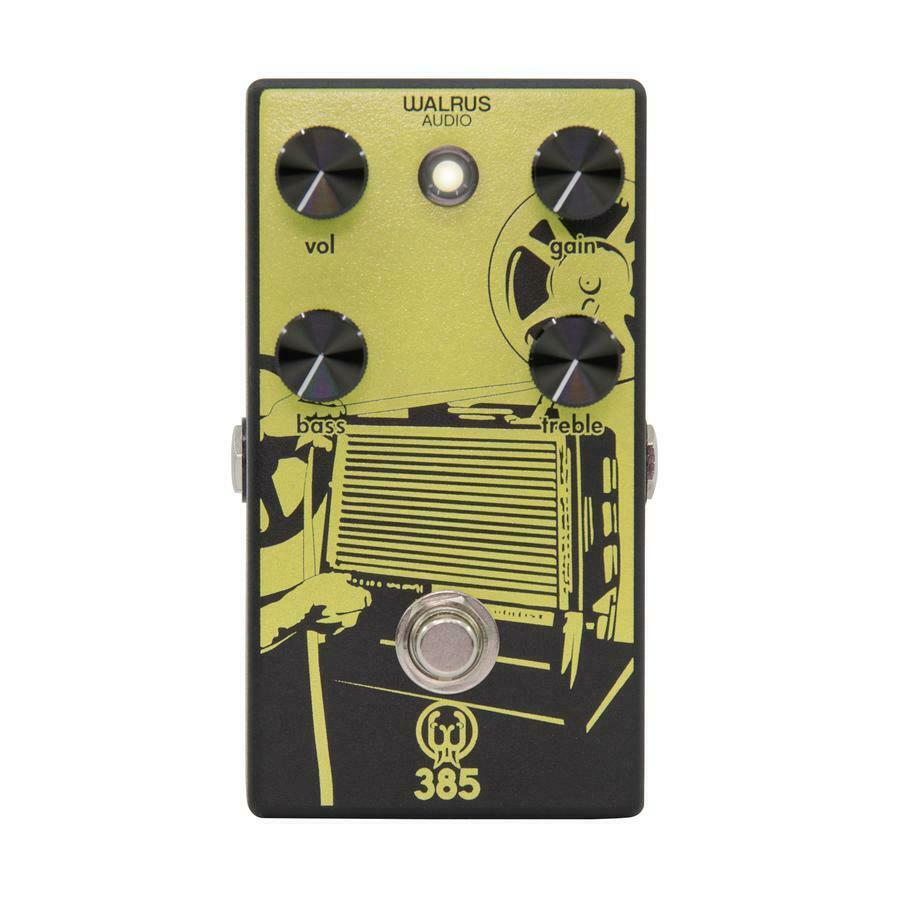 Walrus Audio 385 overdrive pedal — matte black enclosure with yellow projector artwork