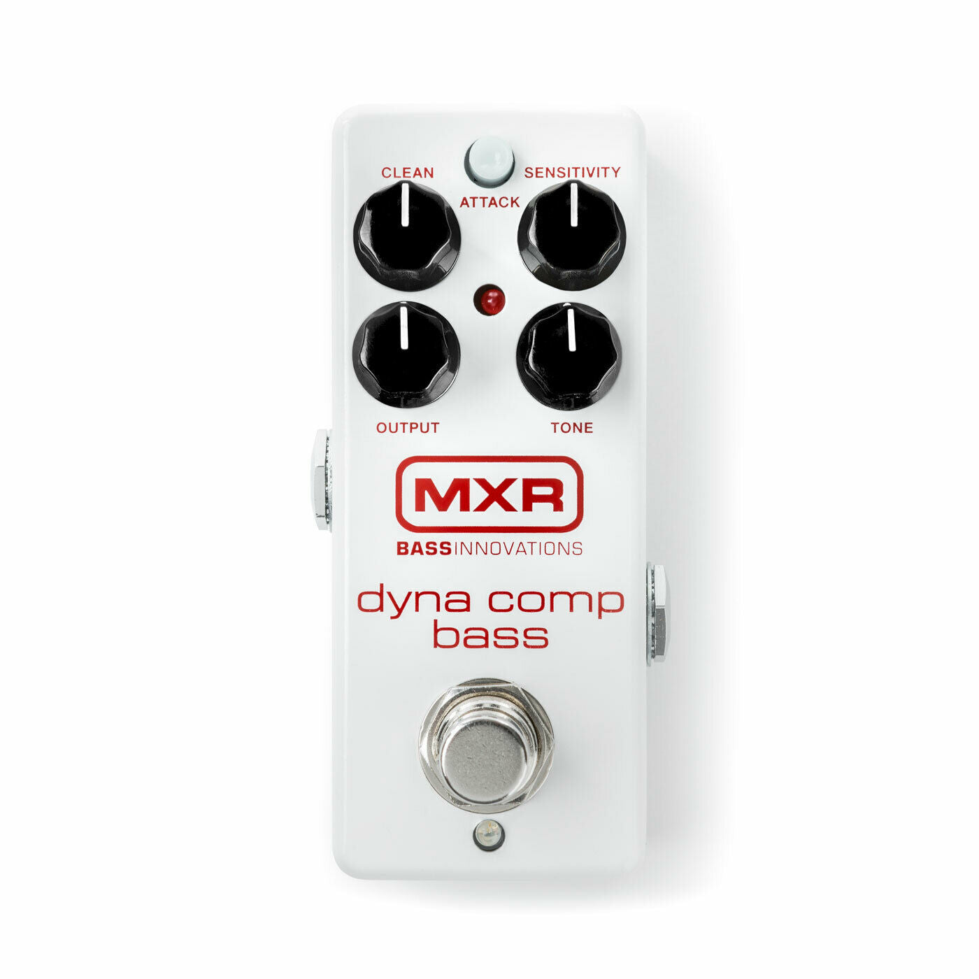 MXR M282 Bass Dyna Comp Mini Compressor — white mini housing, top-down view