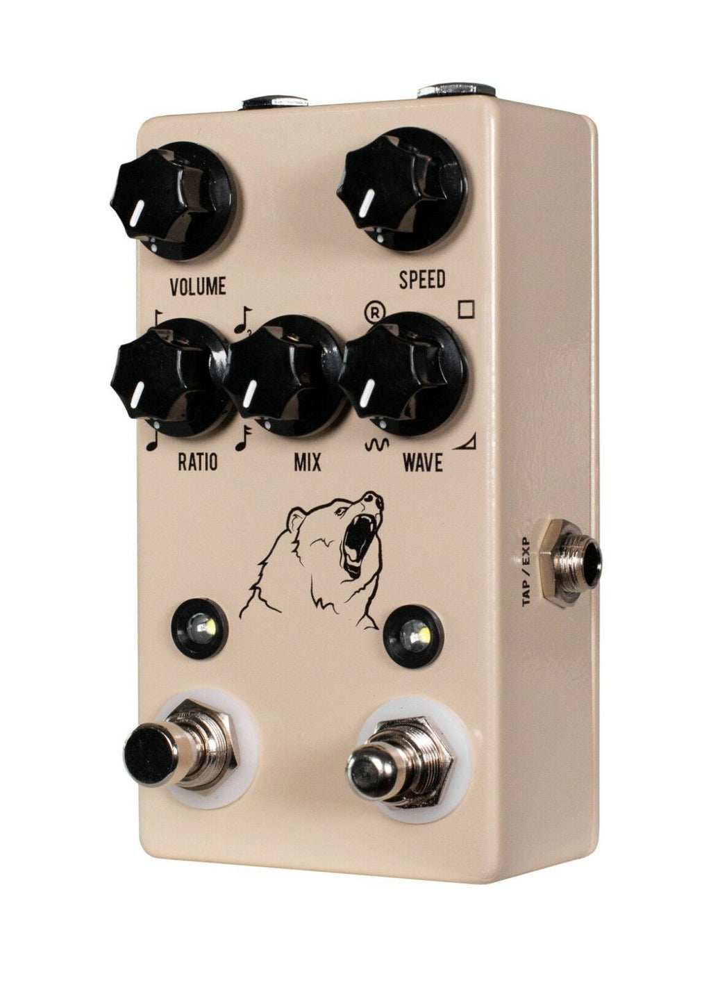 JHS Kodiak Tremolo pedal showing tap tempo and expression controls