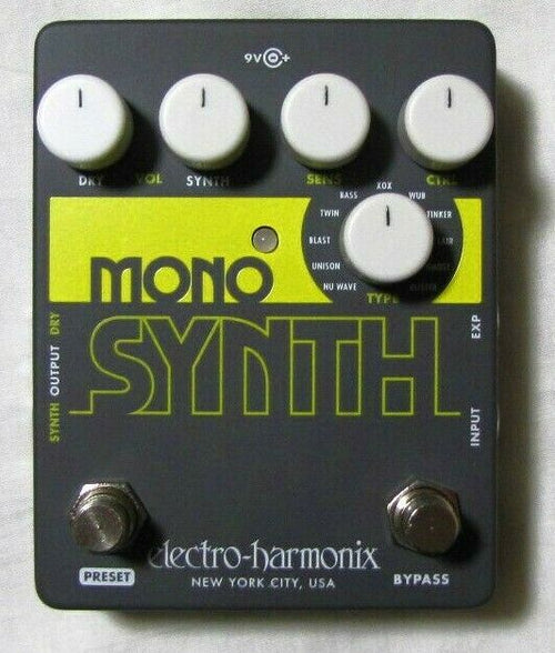 Electro-Harmonix Mono Synth Guitar Synthesizer — black and yellow enclosure, front view