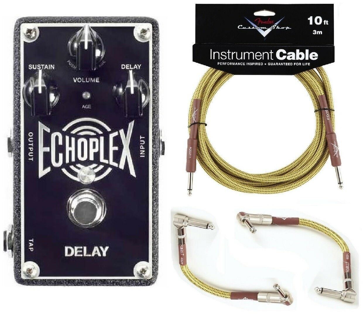MXR EP103 Echoplex Delay pedal - dark hammertone enclosure shown with Fender tweed cables