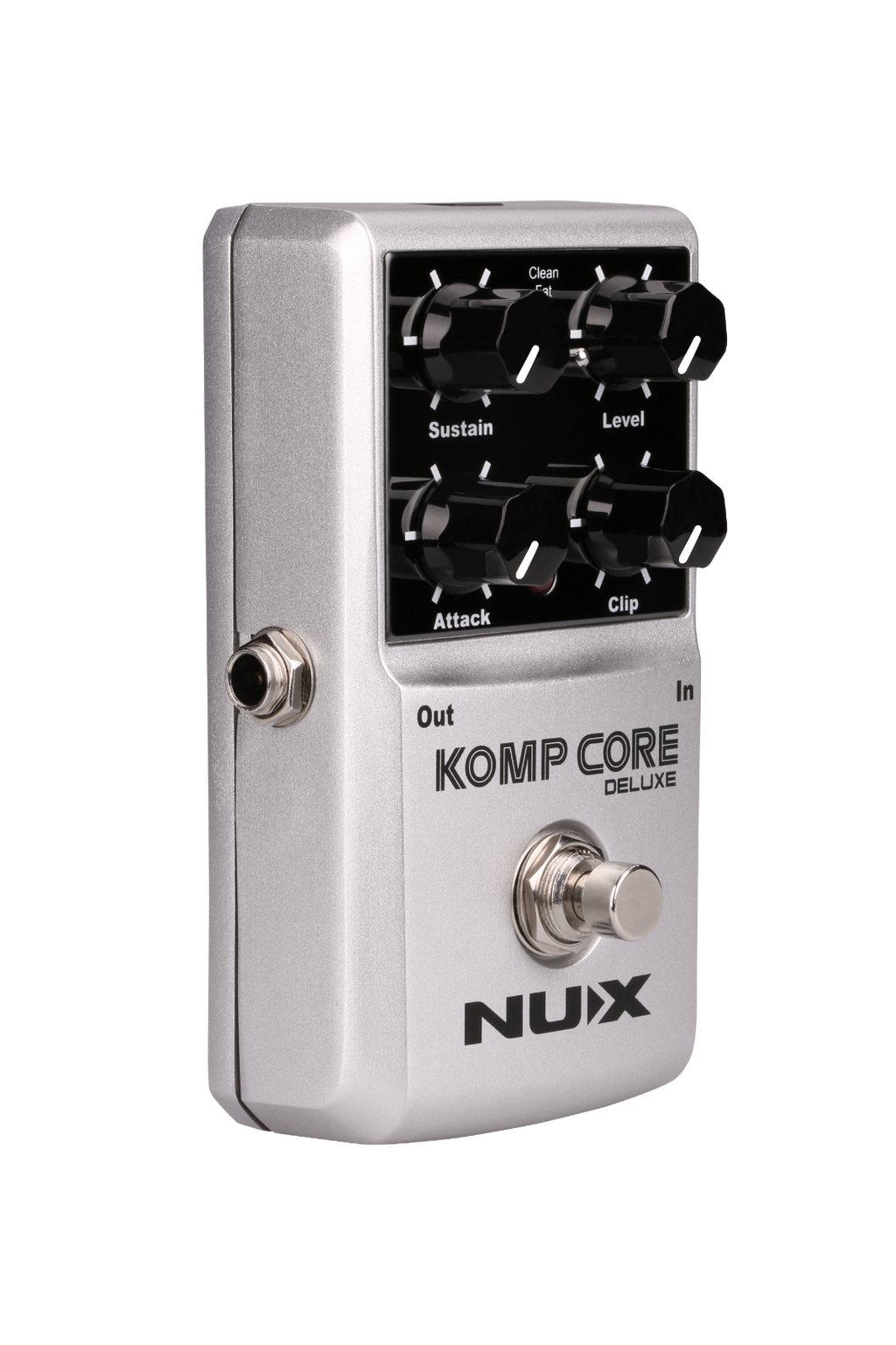 NUX Komp Core Deluxe compressor pedal — footswitch and control detail